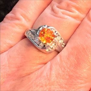 925 Sterling Silver Spinel Orange Gem w/White Crys